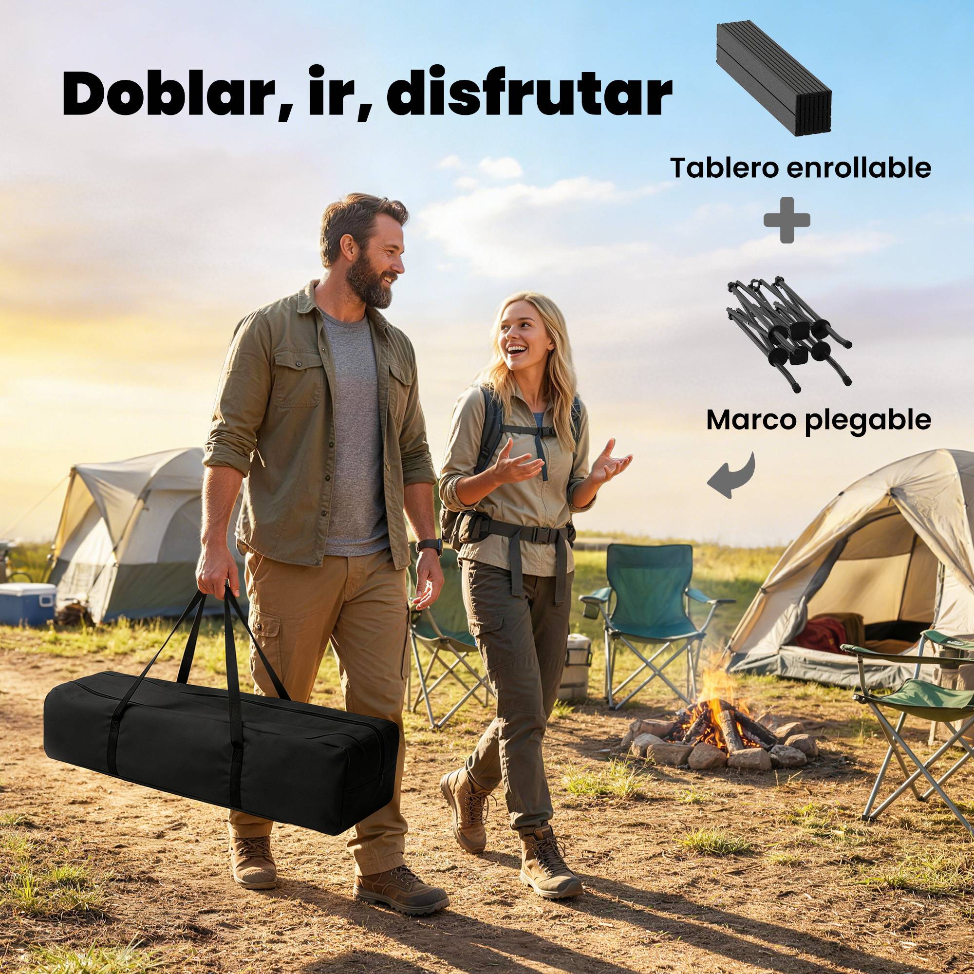 ComfortXL - Table camping pliante aluminium extérieur filet rangement 93x55x68cm noir - ComfortXL Outdoor Living - Image 6