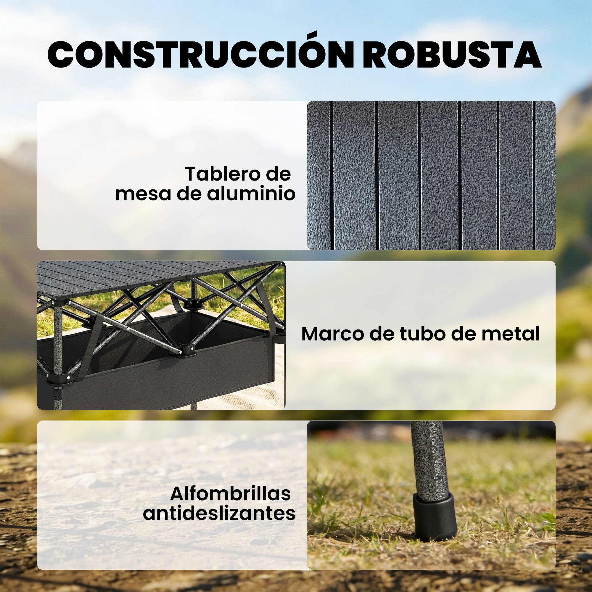 ComfortXL - Table camping pliante aluminium extérieur filet rangement 93x55x68cm noir - ComfortXL Outdoor Living - Image 8