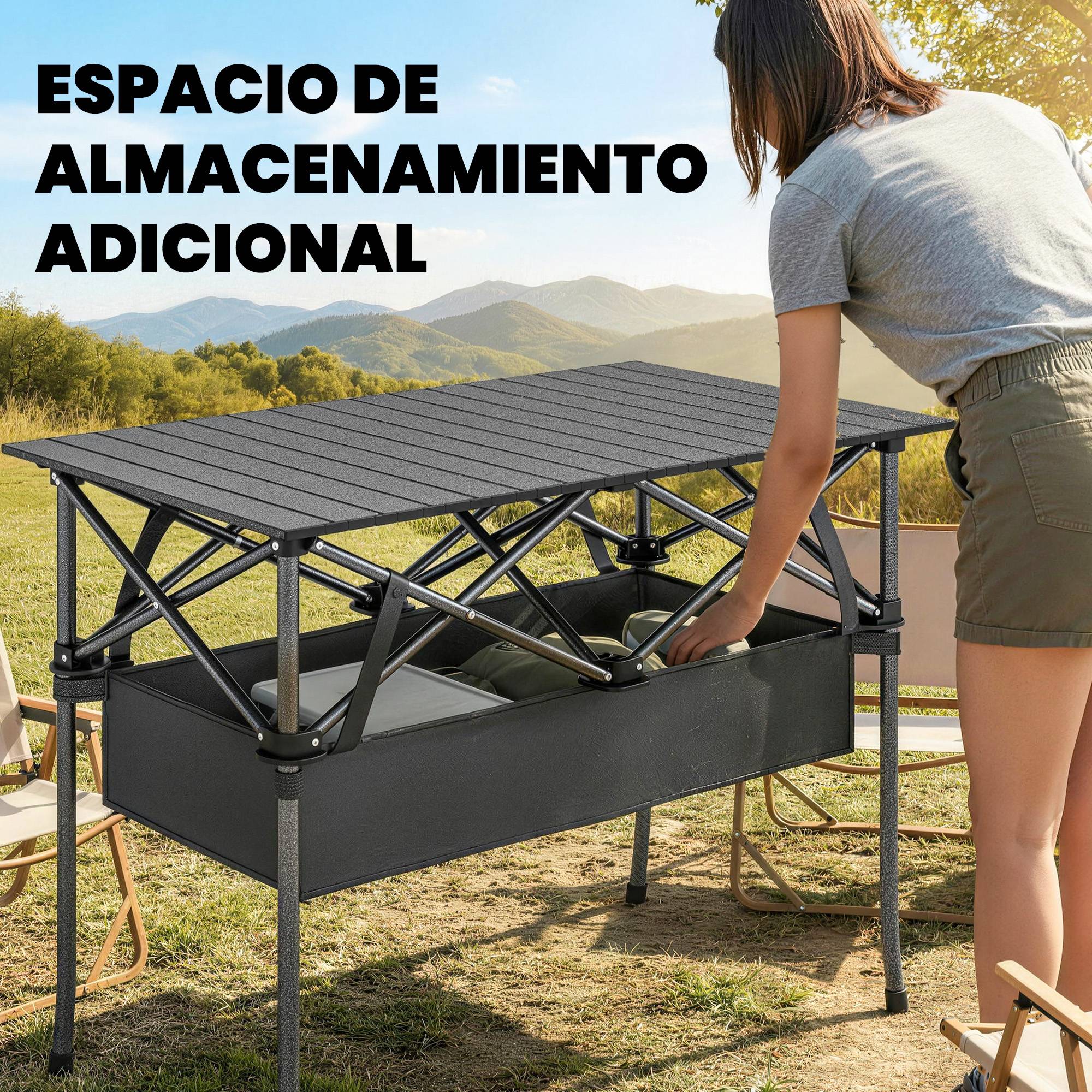 ComfortXL - Table camping pliante aluminium extérieur filet rangement 93x55x68cm noir - ComfortXL Outdoor Living - Image 7