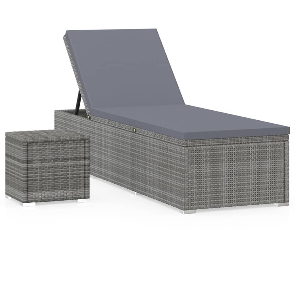 Helloshop26 - Transat chaise longue bain de soleil lit de jardin terrasse meuble d'extérieur avec coussin et table à thé résine tressée gris - Imagen 1