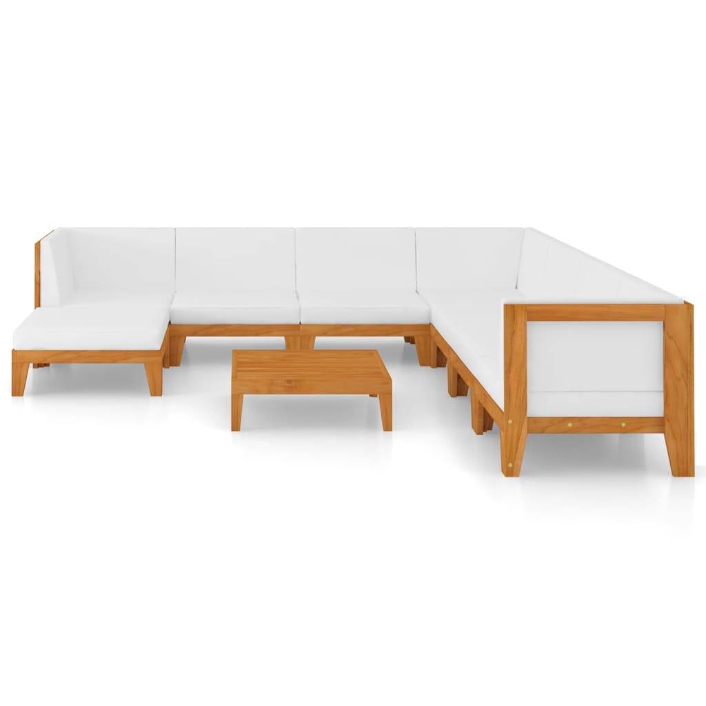 Helloshop26 - Salon de jardin meuble d'extérieur ensemble de mobilier 9 pièces avec coussins bois d'acacia solide - Imagen 2
