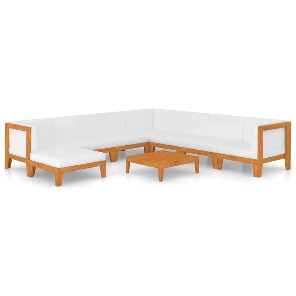 Helloshop26 - Salon de jardin meuble d'extérieur ensemble de mobilier 9 pièces avec coussins bois d'acacia solide - Imagen 1