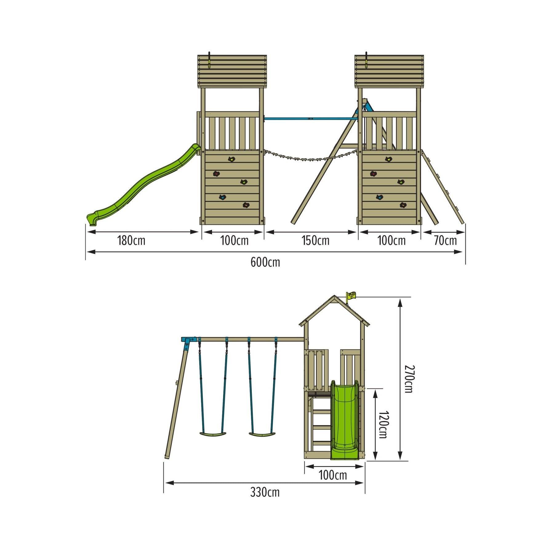 Tp Toys - AIre de jeux XXL 2 tours, pont suspendu et toboggan - bois FSC® - LAURIER SKYWOOD - Imagen 3