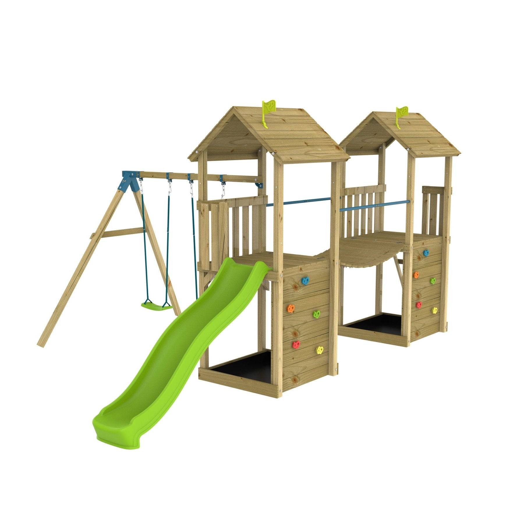 Tp Toys - AIre de jeux XXL 2 tours, pont suspendu et toboggan - bois FSC® - LAURIER SKYWOOD - Imagen 2