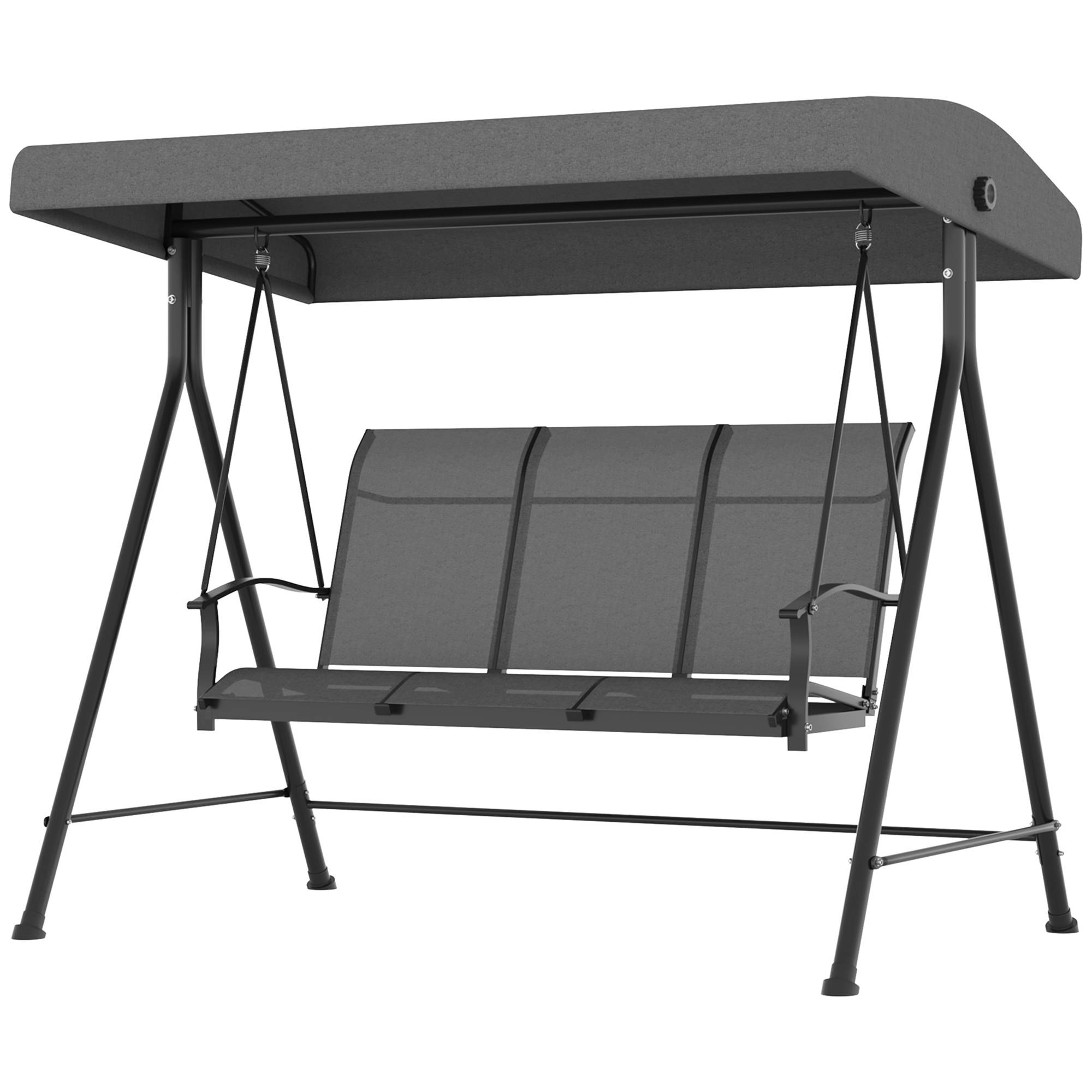 Balancelle de jardin 3 places acier extérieur toit inclinable tissu 200x133cm gris - ComfortXL Outdoor Living - Image 2