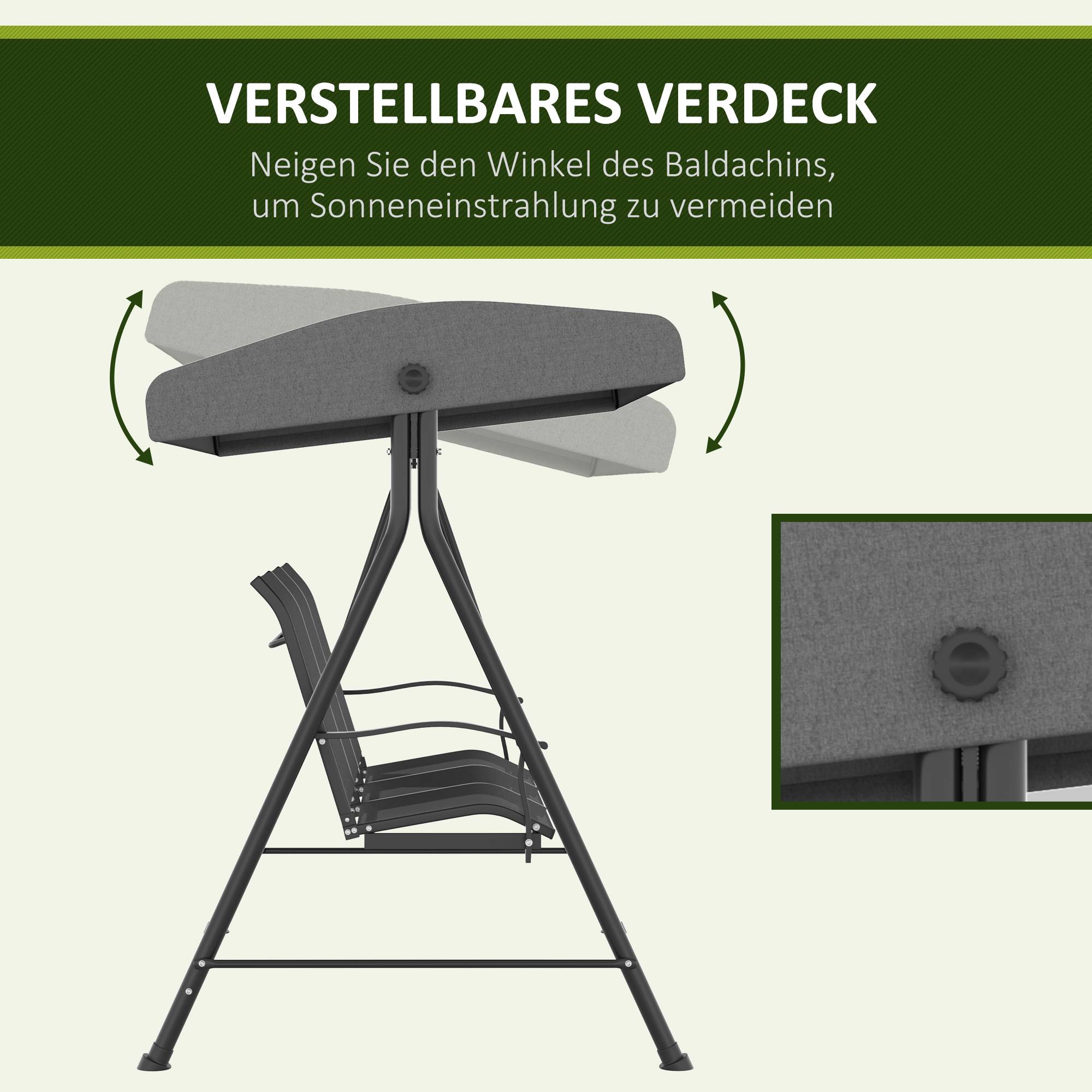 Balancelle de jardin 3 places acier extérieur toit inclinable tissu 200x133cm gris - ComfortXL Outdoor Living - Image 7