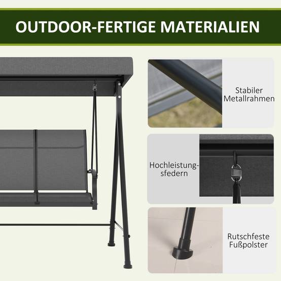 Balancelle de jardin 3 places acier extérieur toit inclinable tissu 200x133cm gris - ComfortXL Outdoor Living - Image 9