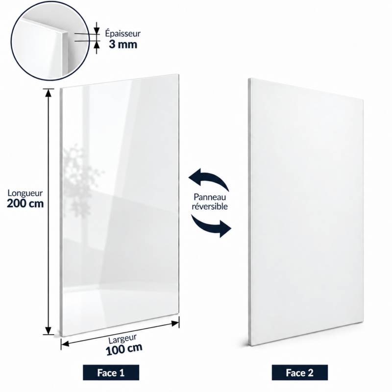 Crédence réversible alu blanc mat/brillant - 3mm - 3 formats - Blanc RAL 9016, 100x200cm - Image 2