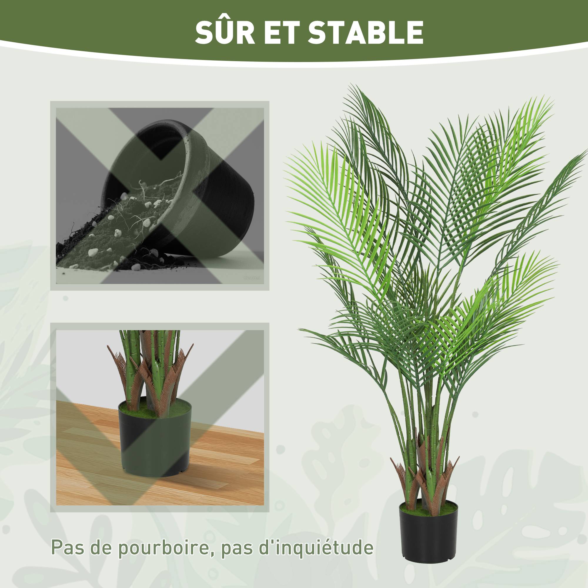 Plante artificielle intérieure 120 cm, palmier arbre artificiel avec pot en plastique et flocage, vert - Image 9