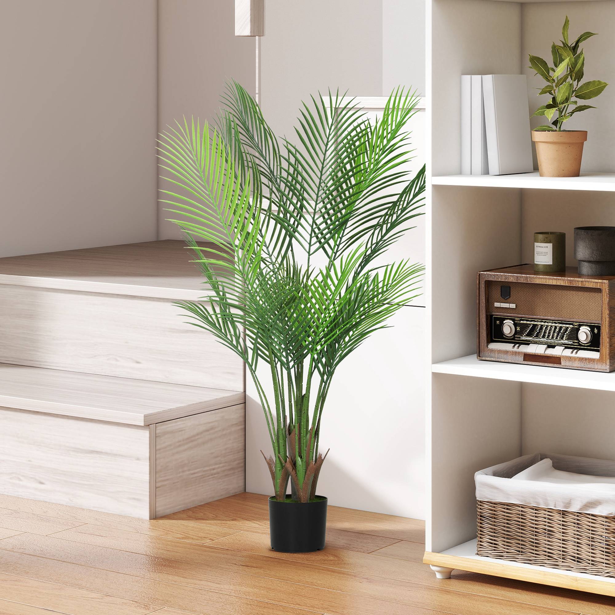 Plante artificielle intérieure 120 cm, palmier arbre artificiel avec pot en plastique et flocage, vert - Image 3