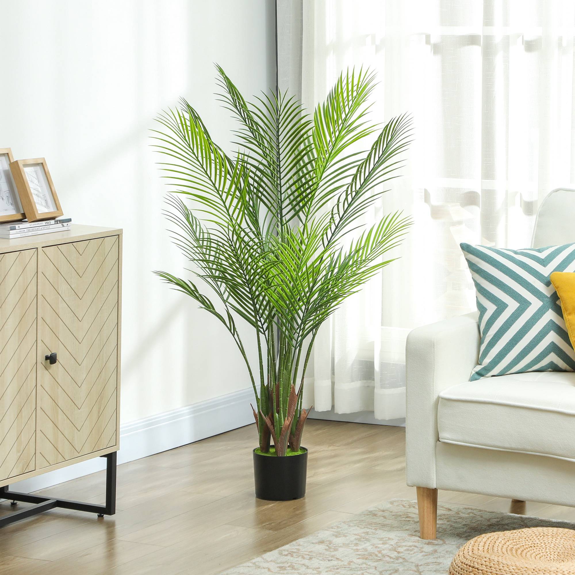 Plante artificielle intérieure 120 cm, palmier arbre artificiel avec pot en plastique et flocage, vert - Image 10