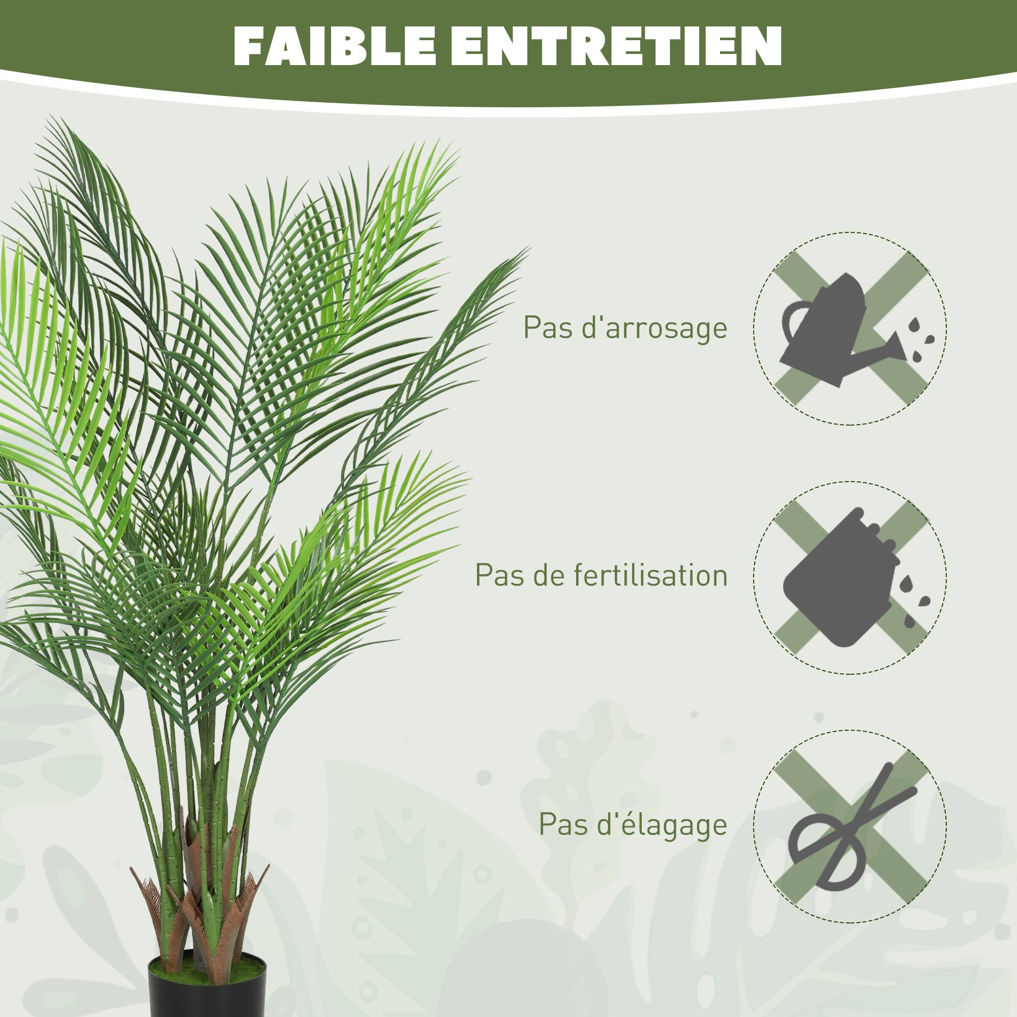 Plante artificielle intérieure 120 cm, palmier arbre artificiel avec pot en plastique et flocage, vert - Image 8