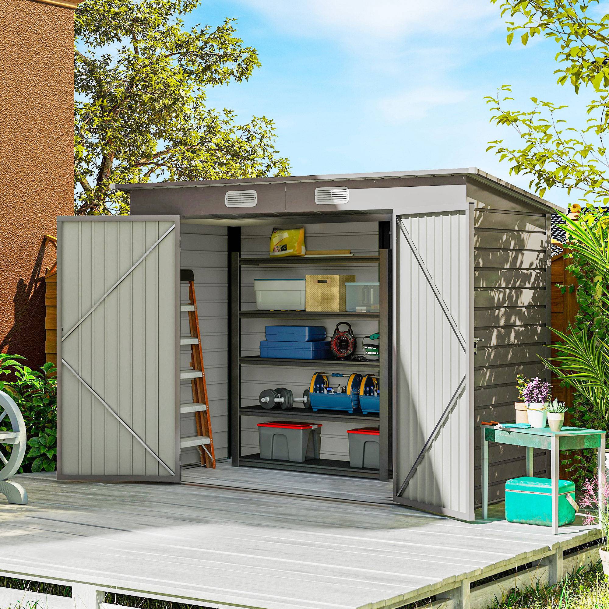 Abri de jardin acier galvanisé 3 m² facile montage structure renforcée gris clair, cabane rangement extérieur - Image 3