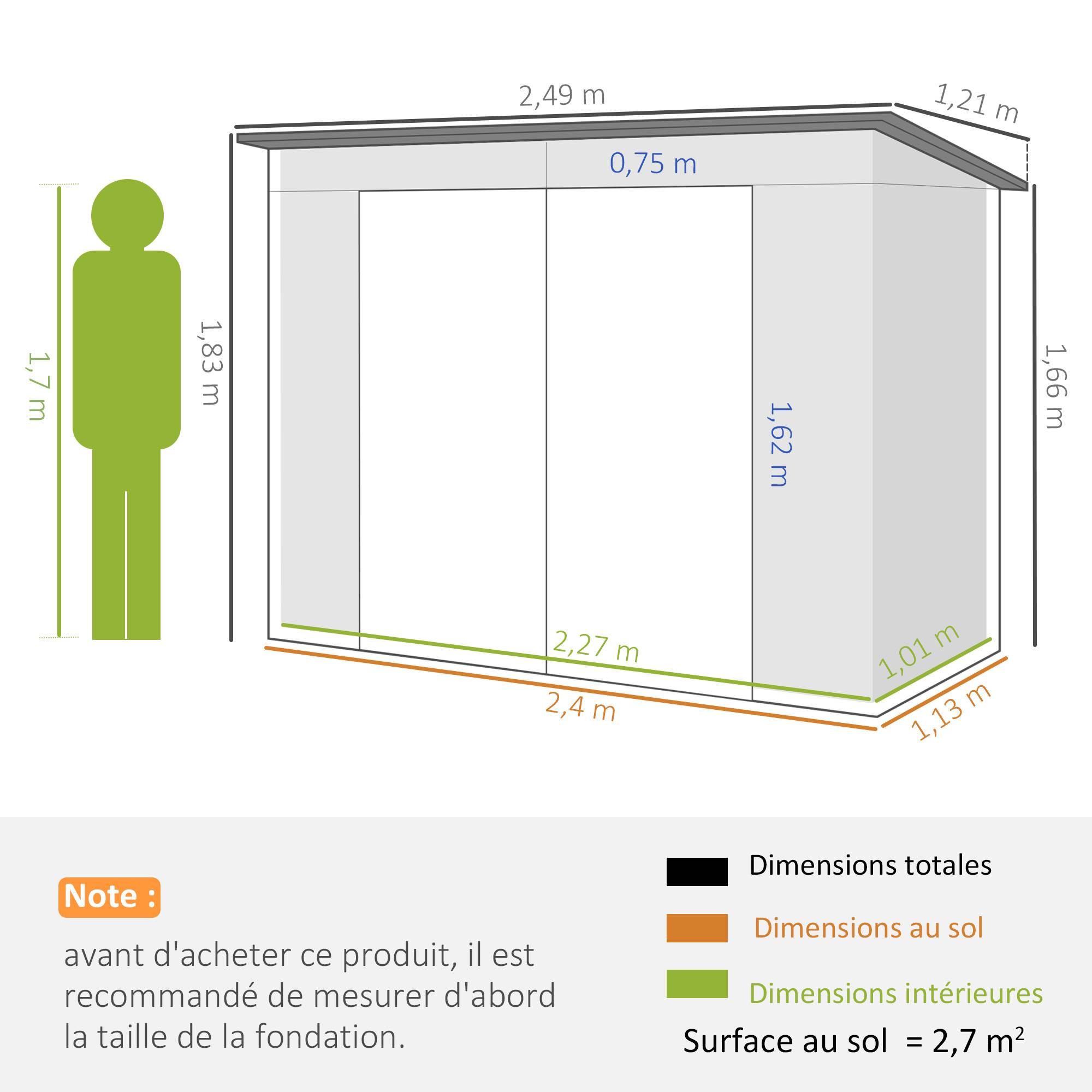Abri de jardin acier galvanisé 3 m² facile montage structure renforcée gris clair, cabane rangement extérieur - Image 5