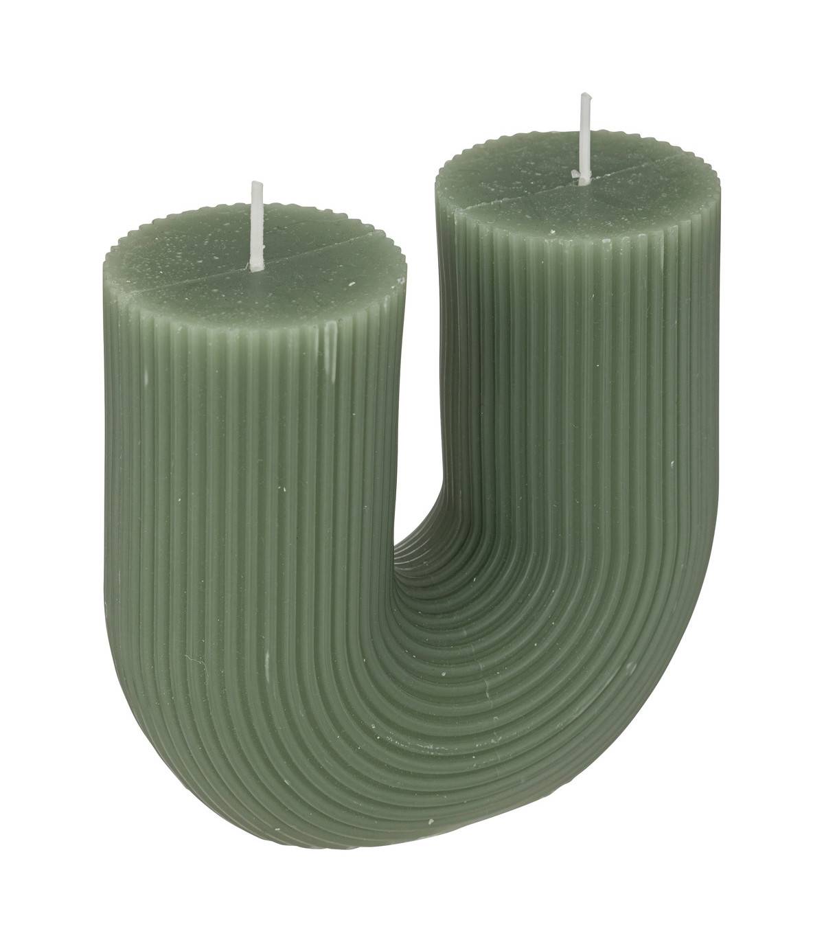Bougie décorative striée en forme de U Vert Céladon 11 x 12 cm - Image 1
