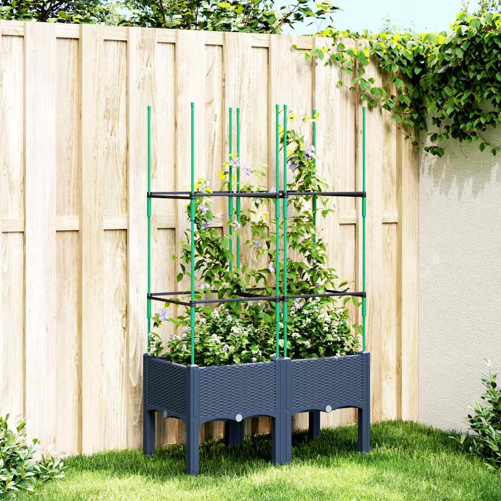ComfortXL - Jardinière rectangulaire avec treillis PP jardin Bleu Gris 80x40cm – ComfortXL Outdoor Living - Image 1