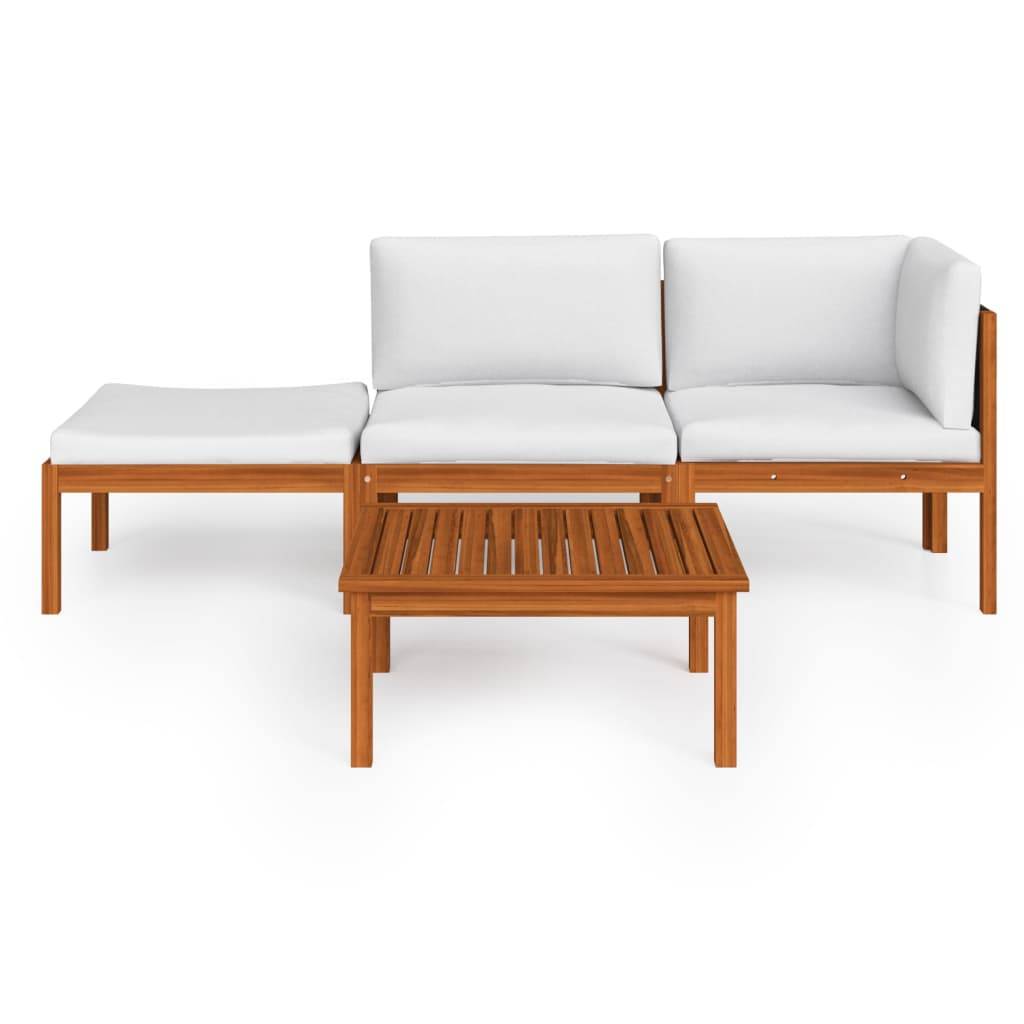 Helloshop26 - Salon de jardin meuble d'extérieur ensemble de mobilier 4 pièces avec coussins crème bois d'acacia solide - Imagen 1