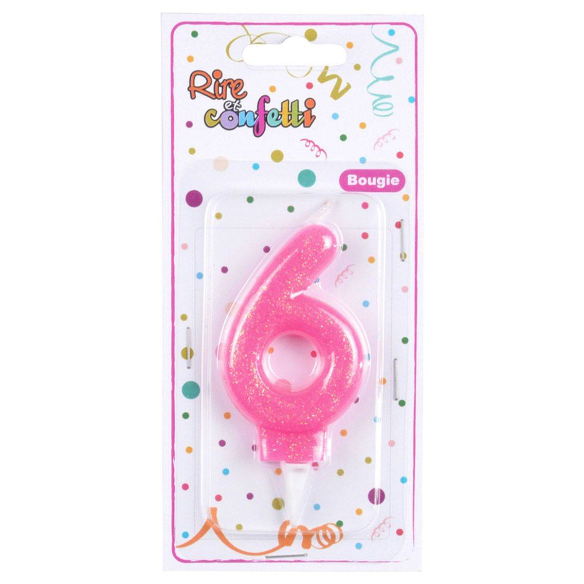 Bougie d'Anniversaire Paillette "Chiffre 6" 7cm Rose - Image 2
