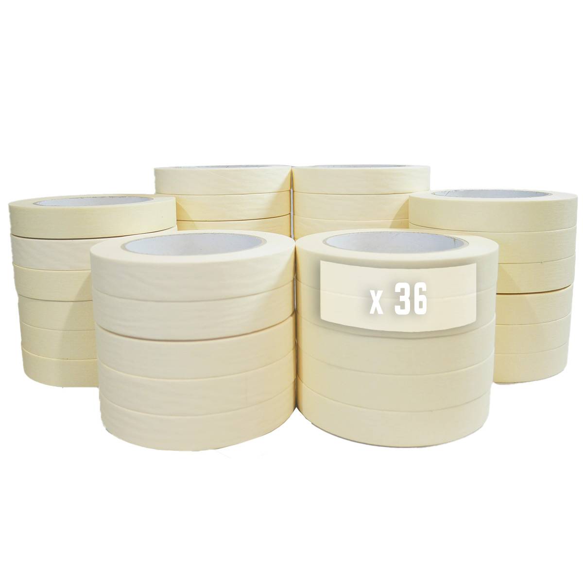 Lot de 36 Rubans de masquage 25 mm x 50 m jusqu'à 80° - Adhésif de masquage jaune pour la peinture TECPLAST - Imagen 1