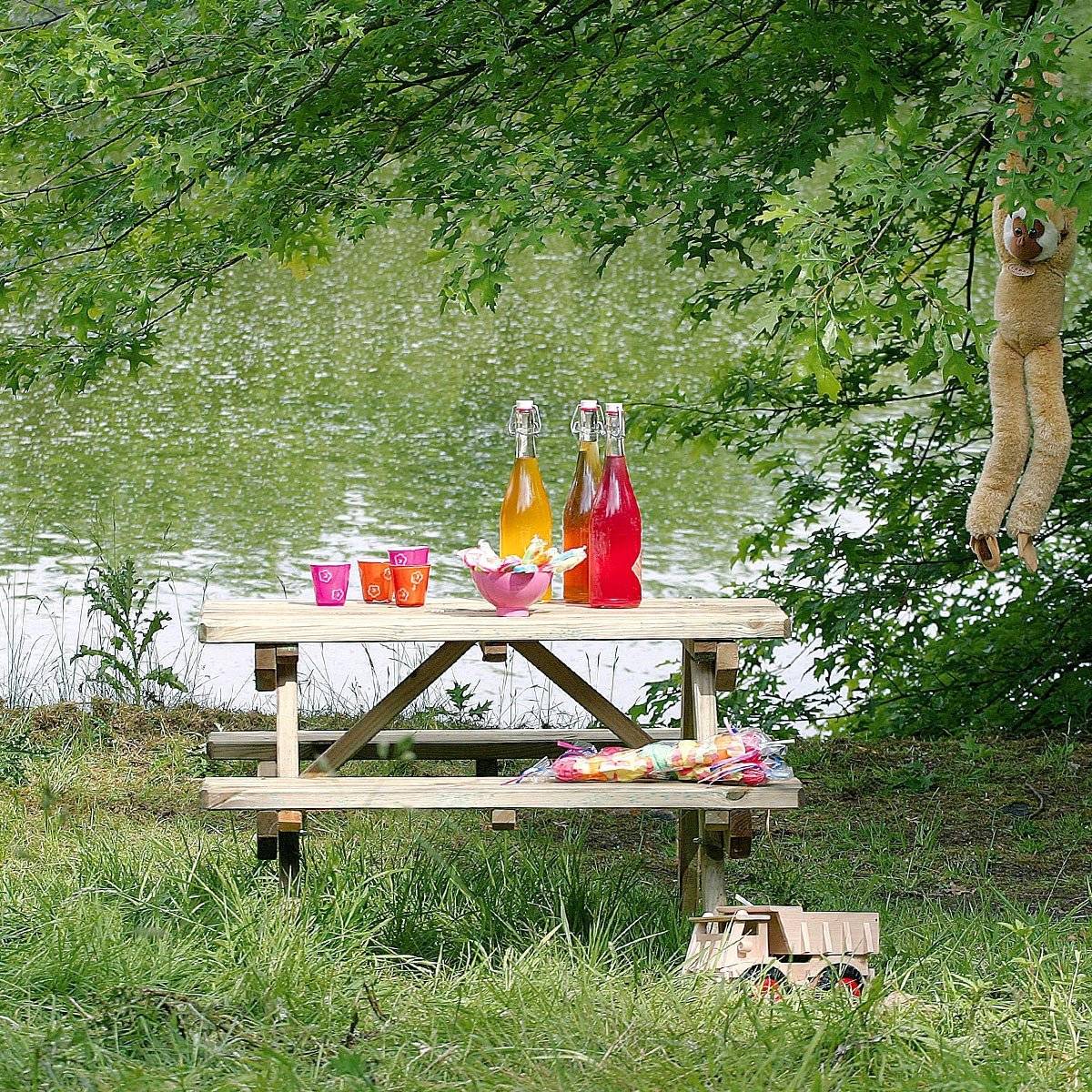 Table de pique-nique pour enfant en bois chinchilla 4 places - Cémonjardin - Imagen 2