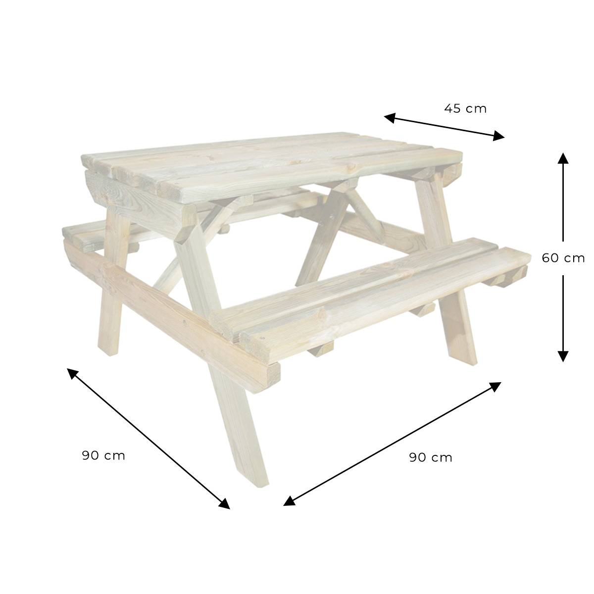 Table de pique-nique pour enfant en bois chinchilla 4 places - Cémonjardin - Imagen 3