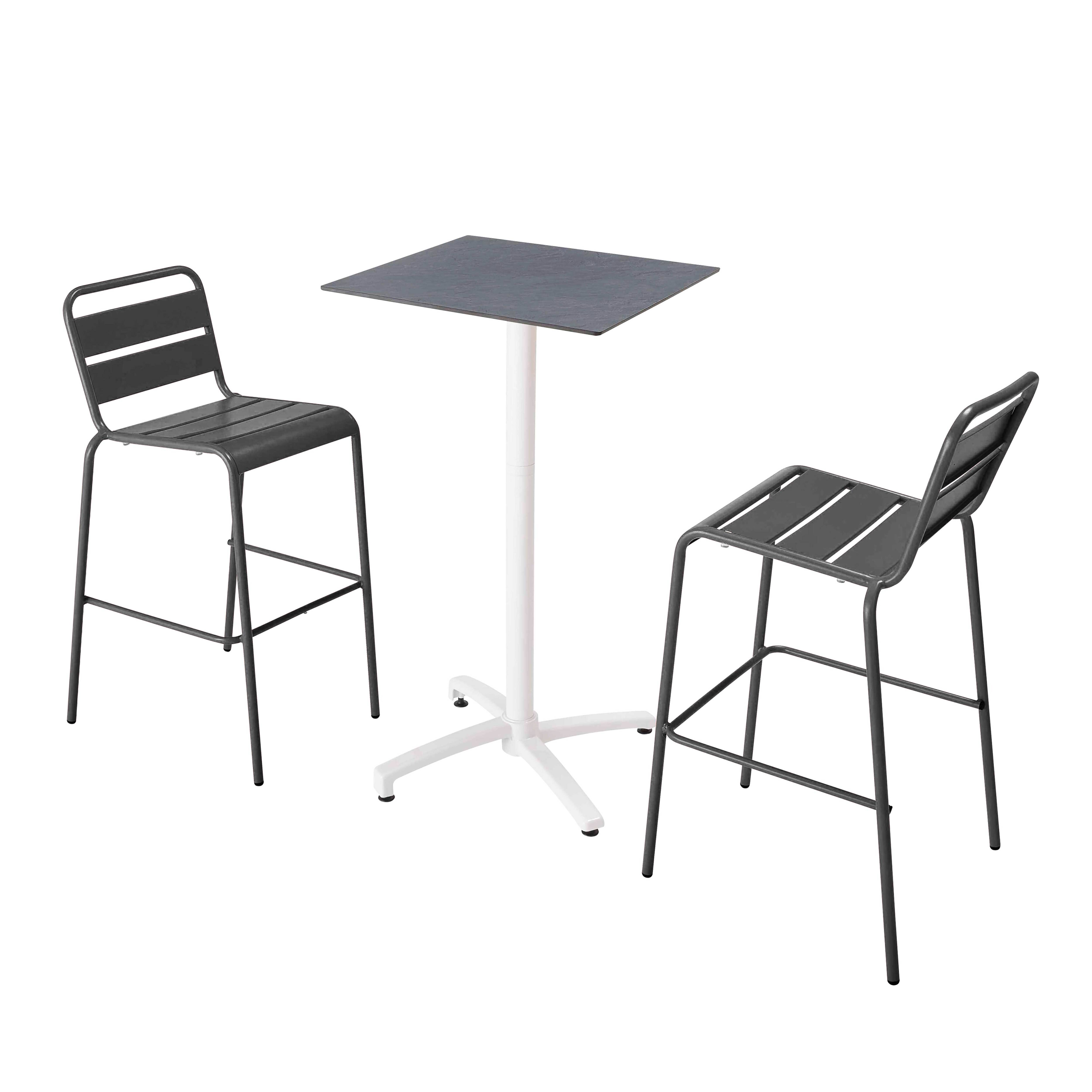 Oviala - Ensemble table haute stratifié ardoise gris et 2 chaises hautes gris - Oviala - Imagen 1