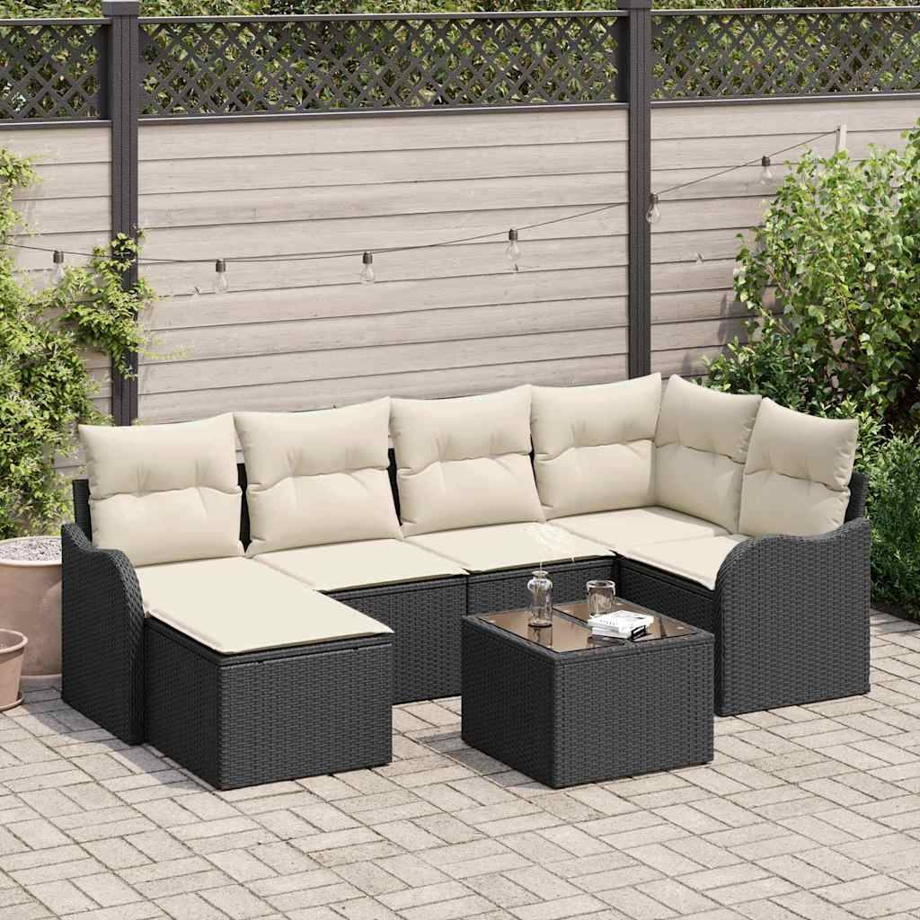 Salon de Jardin 7 Pièces en Résine Tressée avec Pouf et Table Noir – ComfortXL Outdoor Living - Image 1