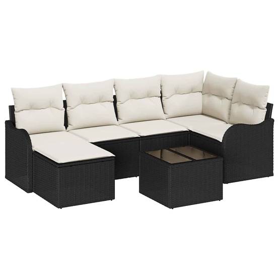 Salon de Jardin 7 Pièces en Résine Tressée avec Pouf et Table Noir – ComfortXL Outdoor Living - Image 2