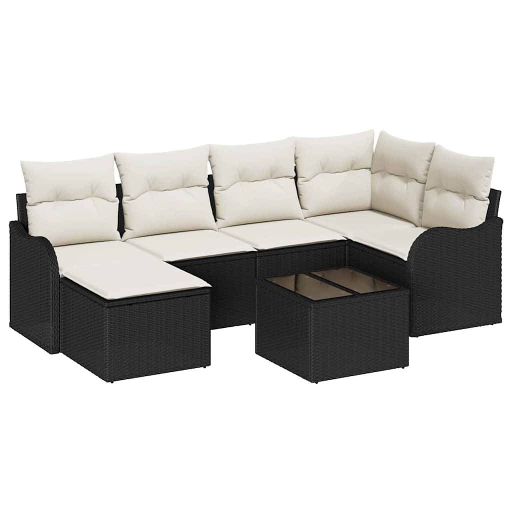 Salon de Jardin 7 Pièces en Résine Tressée avec Pouf et Table Noir – ComfortXL Outdoor Living - Image 2