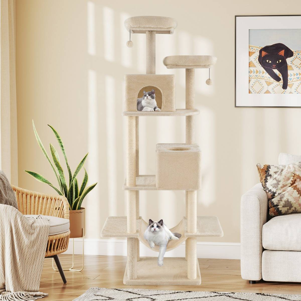 Maison Chic - Arbre à Chat de 205cm Tour d'Escalade Multi-Niveaux avec 2 Condos Perchoirs Poteaux à Gratter - Image 2