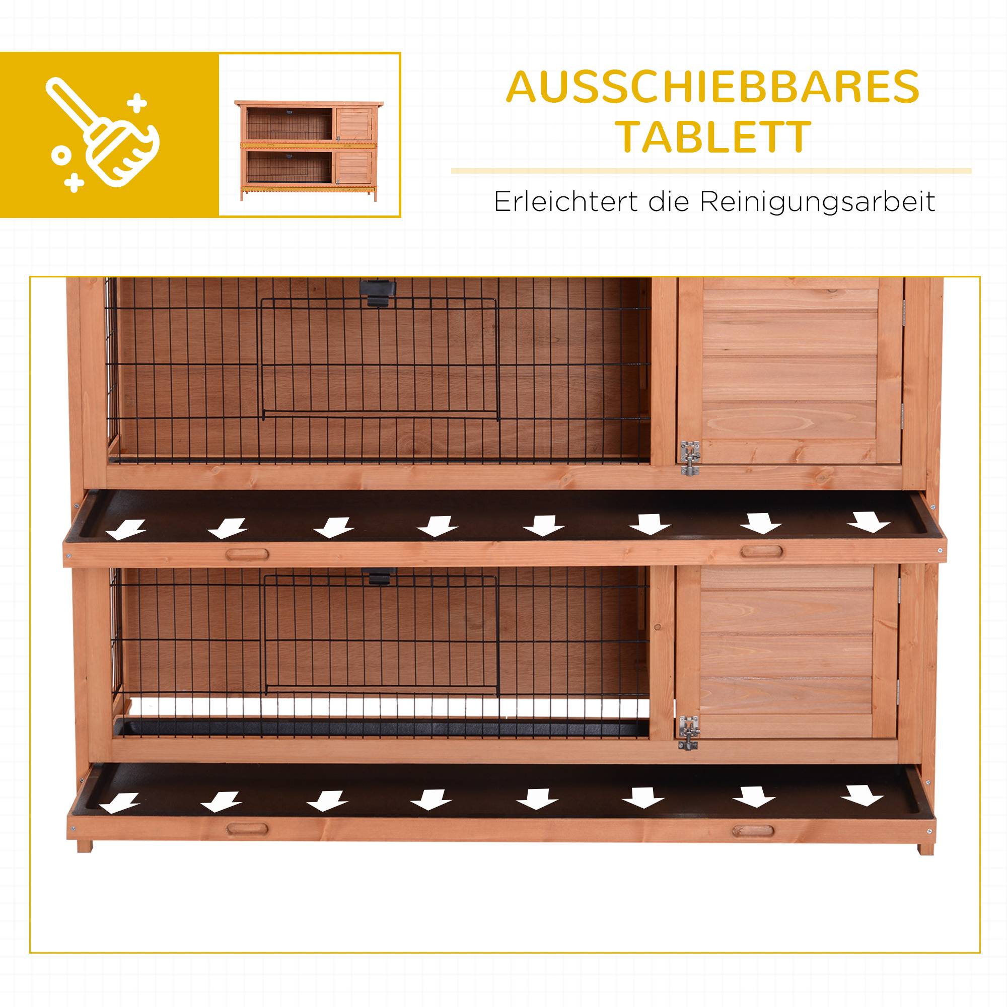 Cage lapins hiver 2 étages, bois, bac, toit bitume, portes, 136,4 x 50 x 93 cm, orange - Image 8
