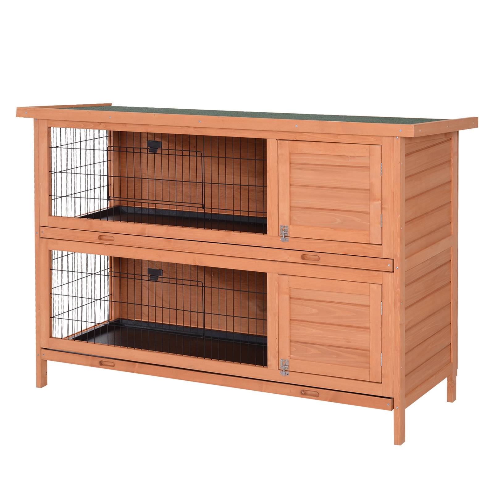 Cage lapins hiver 2 étages, bois, bac, toit bitume, portes, 136,4 x 50 x 93 cm, orange - Image 2