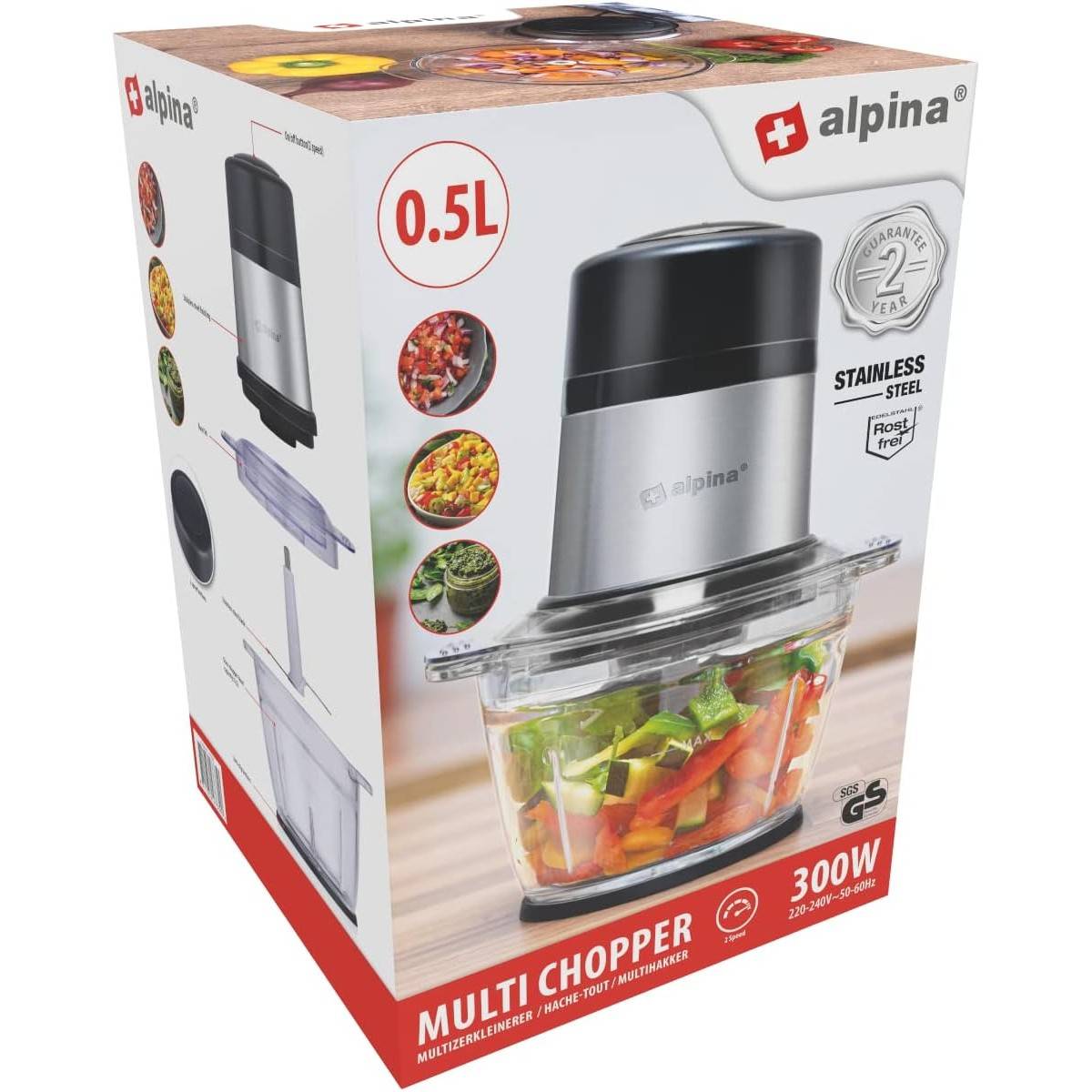 Alpina - Hachoir électrique 300W Mini mixeur 2 vitesses Bol 500 ml ALPINA - Imagen 6