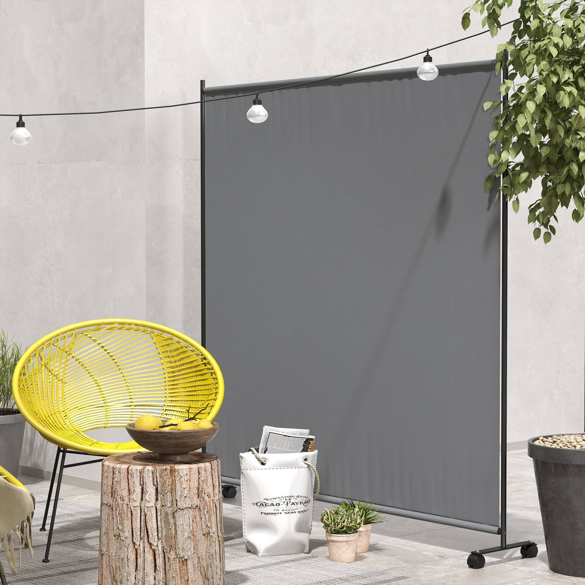 Panneau brise-vue paravent extérieur sur roulettes pour le jardin, terrasse, balcon - dim. 183L x 30l x 181H cm - gris - Image 4