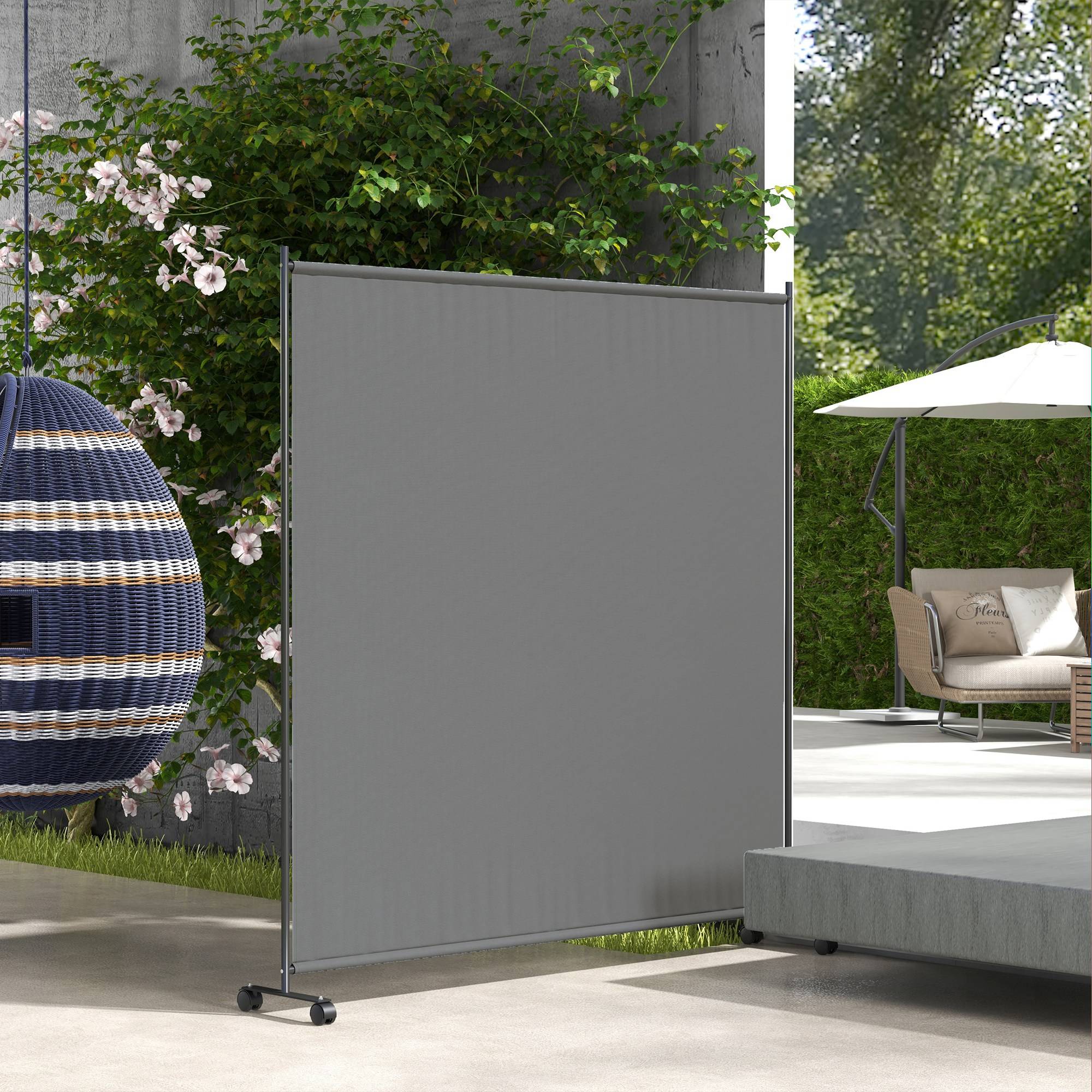 Panneau brise-vue paravent extérieur sur roulettes pour le jardin, terrasse, balcon - dim. 183L x 30l x 181H cm - gris - Image 3