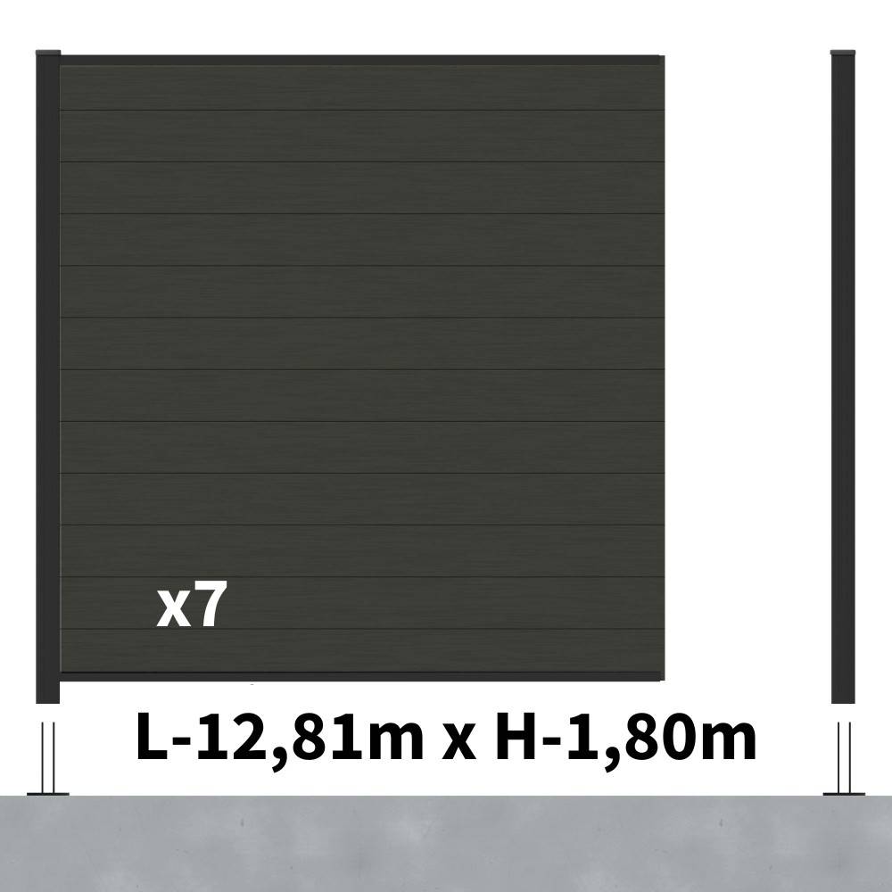 Decklinea - Kit Clôture Composite RIO Anthracite 13x1,8m - Bois composite & Aluminium - Poteaux sur Platines Noir - Brise vue - Palissade - Image 2