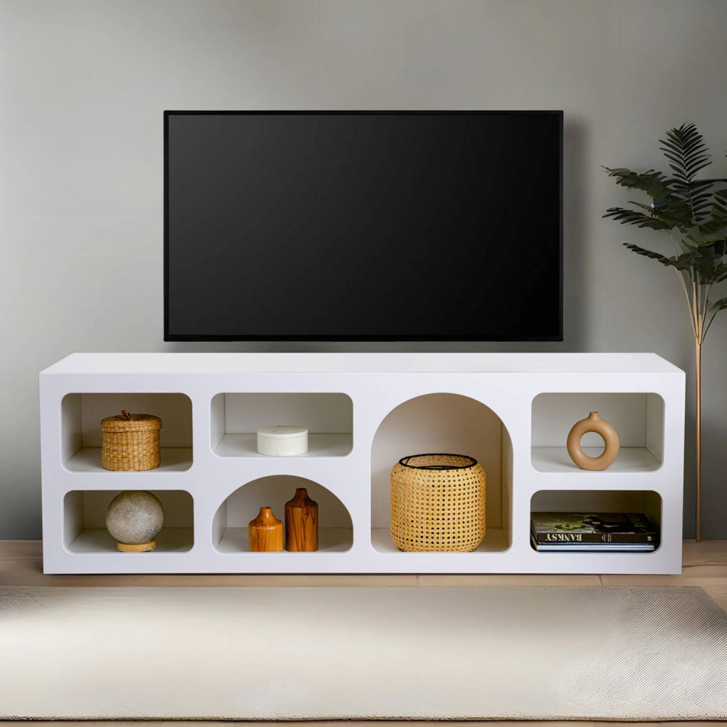 Buffet bas 7 niches design organique blanc 160x50cm FERLIS - Imagen 4