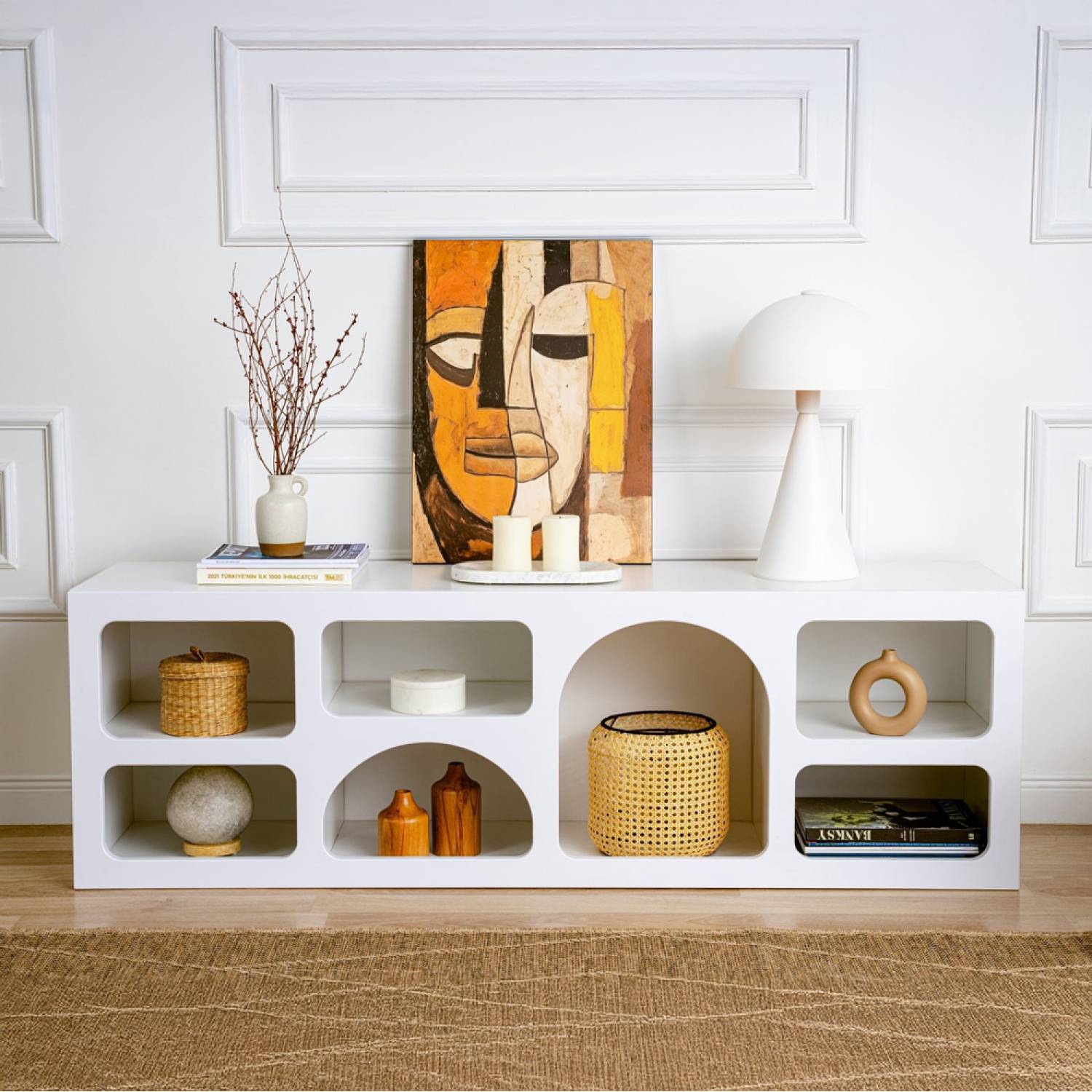 Buffet bas 7 niches design organique blanc 160x50cm FERLIS - Imagen 5
