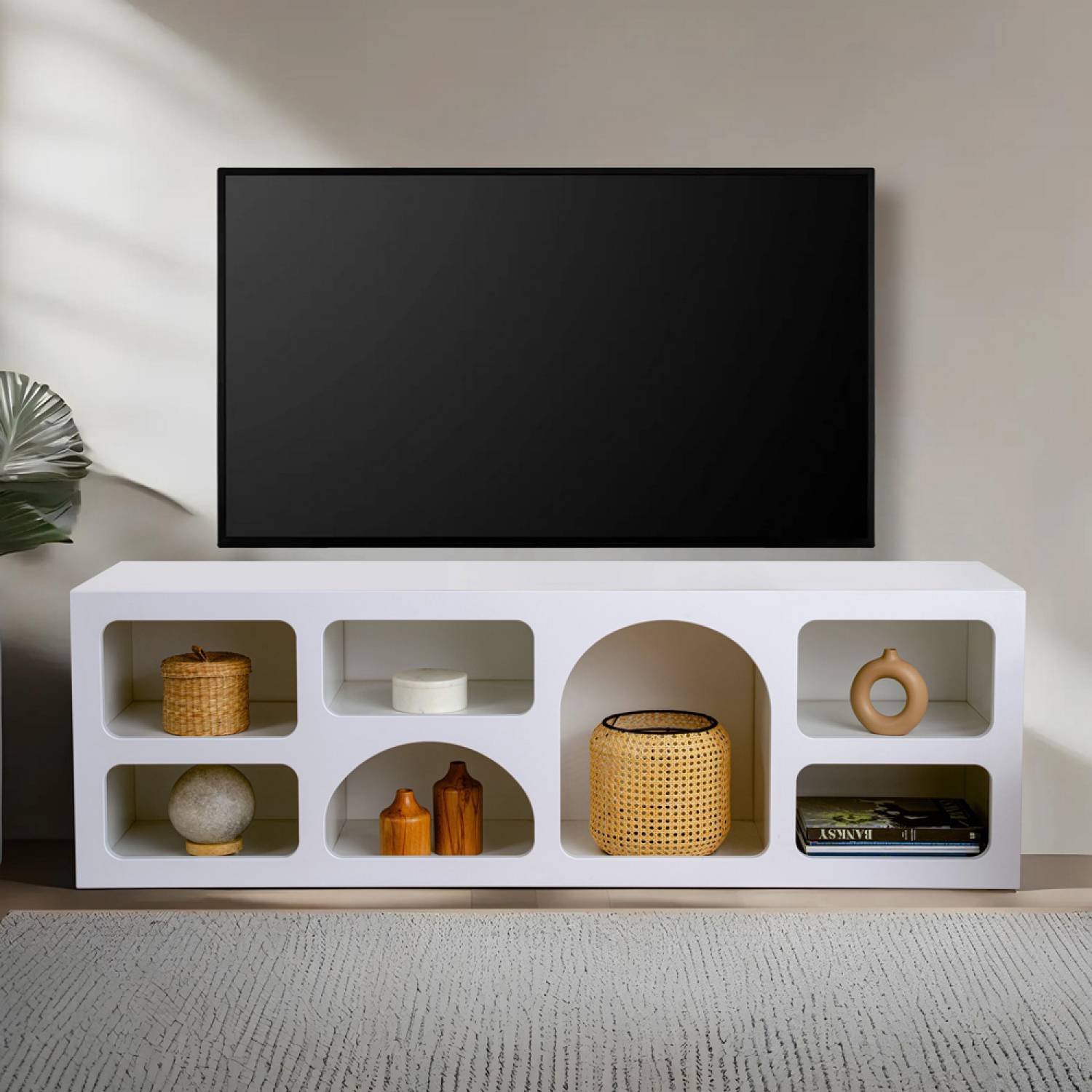 Buffet bas 7 niches design organique blanc 160x50cm FERLIS - Imagen 6