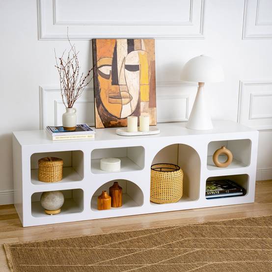 Buffet bas 7 niches design organique blanc 160x50cm FERLIS - Imagen 3
