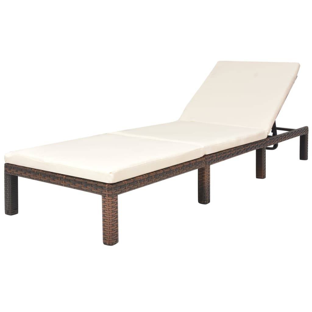 Helloshop26 - Transat chaise longue bain de soleil lit de jardin terrasse meuble d'extérieur avec coussin résine tressée marron - Imagen 1