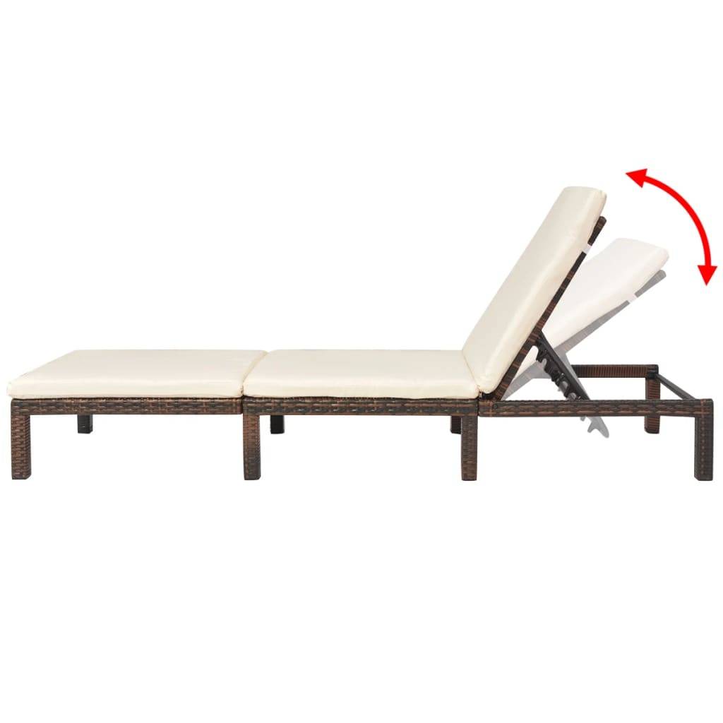 Helloshop26 - Transat chaise longue bain de soleil lit de jardin terrasse meuble d'extérieur avec coussin résine tressée marron - Imagen 3