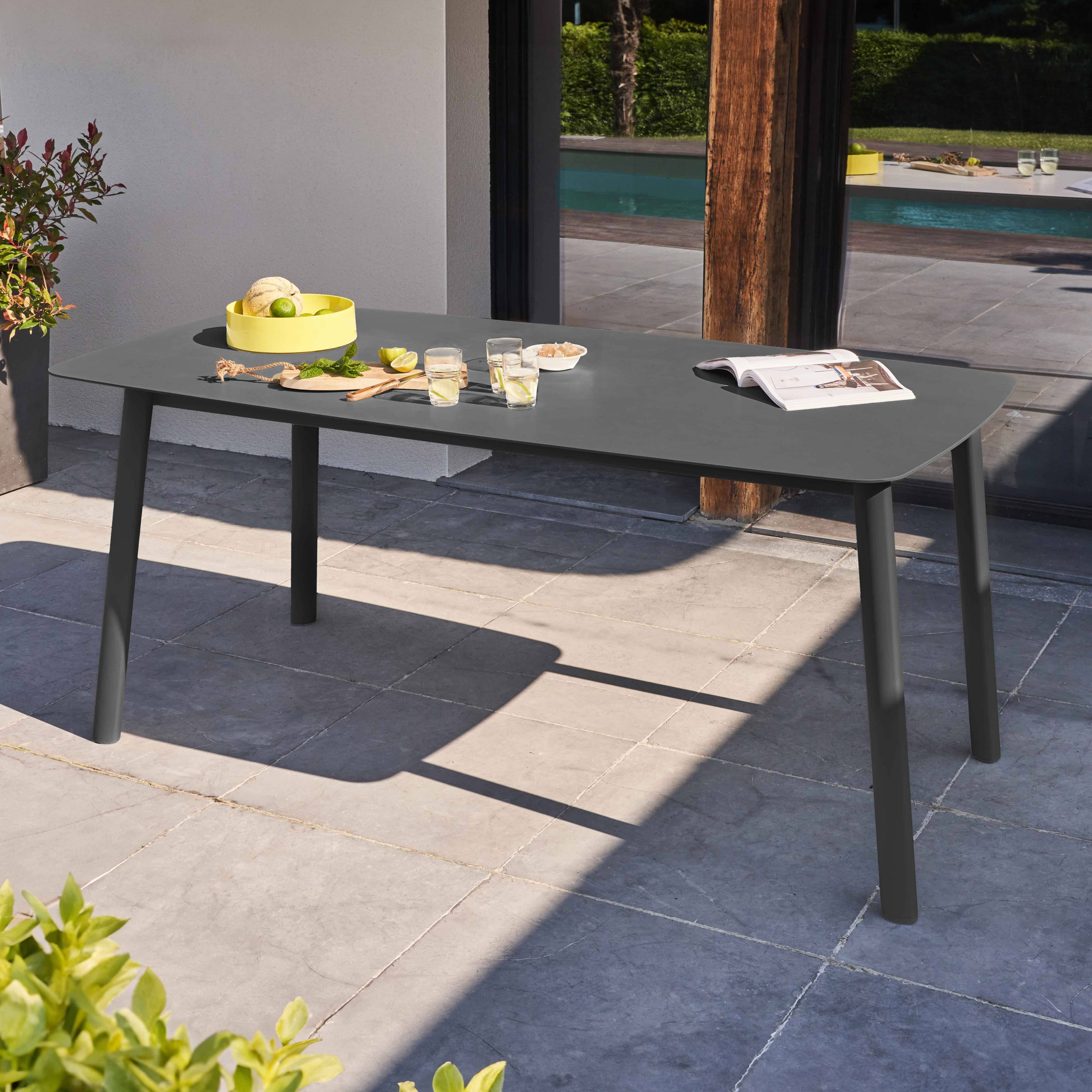 Oviala - Table de terrasse rectangulaire en aluminium et pierre frittée gris Piedra - Oviala - Imagen 2