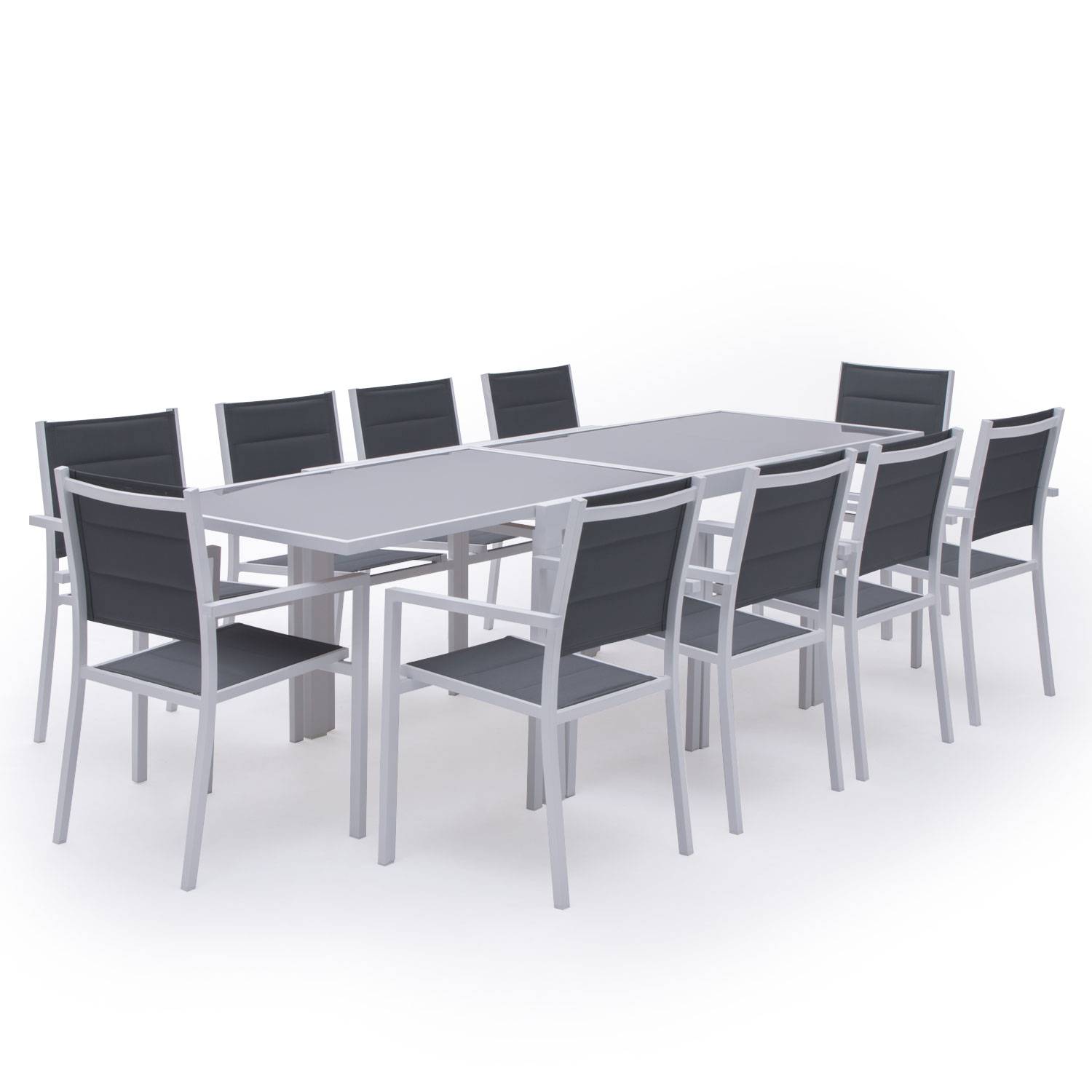 Happy Garden - Salon de jardin LAMPEDUSA extensible en textilène gris 10 places - aluminium blanc - HAPPY GARDEN - Imagen 1