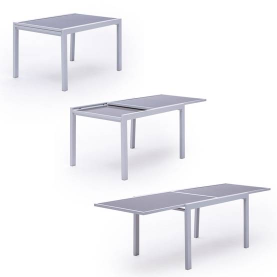 Happy Garden - Salon de jardin LAMPEDUSA extensible en textilène gris 10 places - aluminium blanc - HAPPY GARDEN - Imagen 2