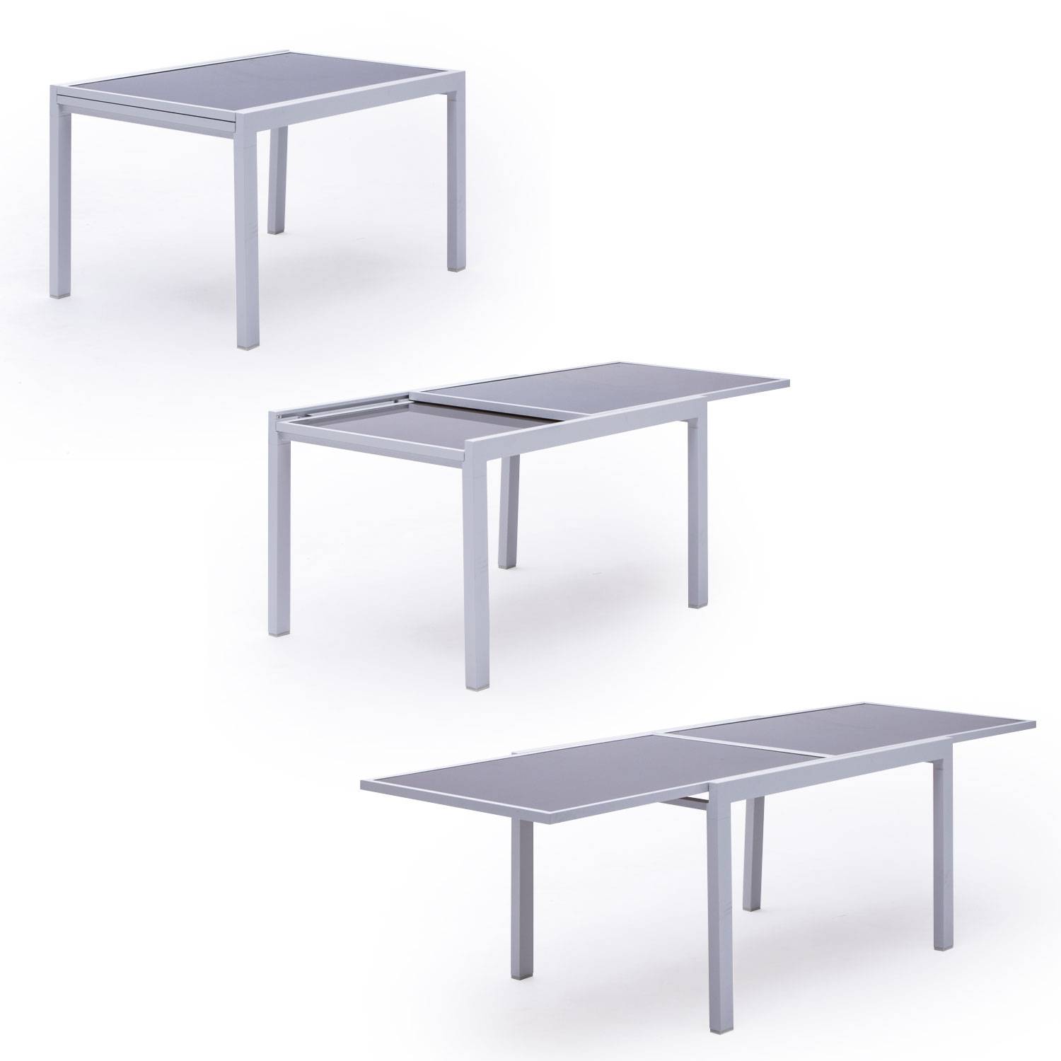 Happy Garden - Salon de jardin LAMPEDUSA extensible en textilène gris 10 places - aluminium blanc - HAPPY GARDEN - Imagen 2