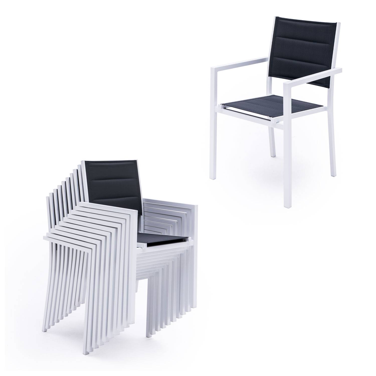 Happy Garden - Salon de jardin LAMPEDUSA extensible en textilène gris 10 places - aluminium blanc - HAPPY GARDEN - Imagen 3