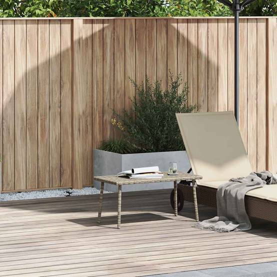 Table basse de jardin rectangulaire gris clair résine tressée 80 x 40 x 37 cm - PANGIVO - Image 1