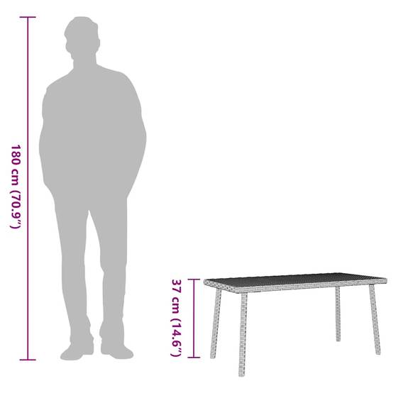 Table basse de jardin rectangulaire gris clair résine tressée 80 x 40 x 37 cm - PANGIVO - Image 9