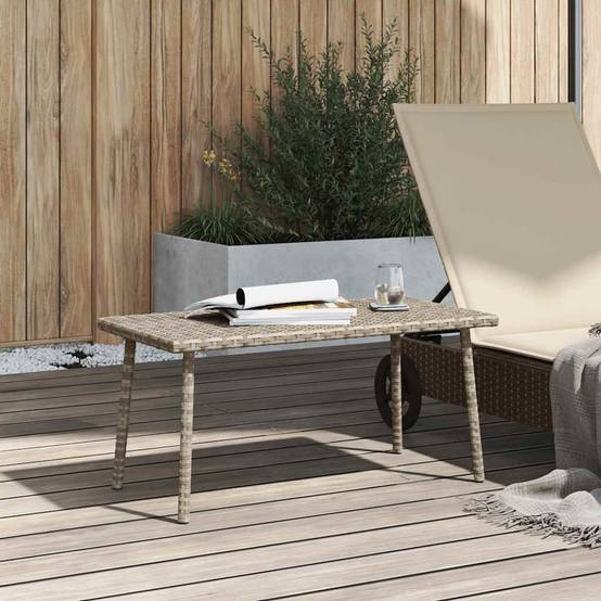 Table basse de jardin rectangulaire gris clair résine tressée 80 x 40 x 37 cm - PANGIVO - Image 3